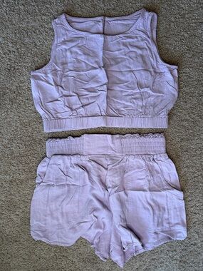 Women's Lavender Crop Top & Elastic-Waist Shorts Set